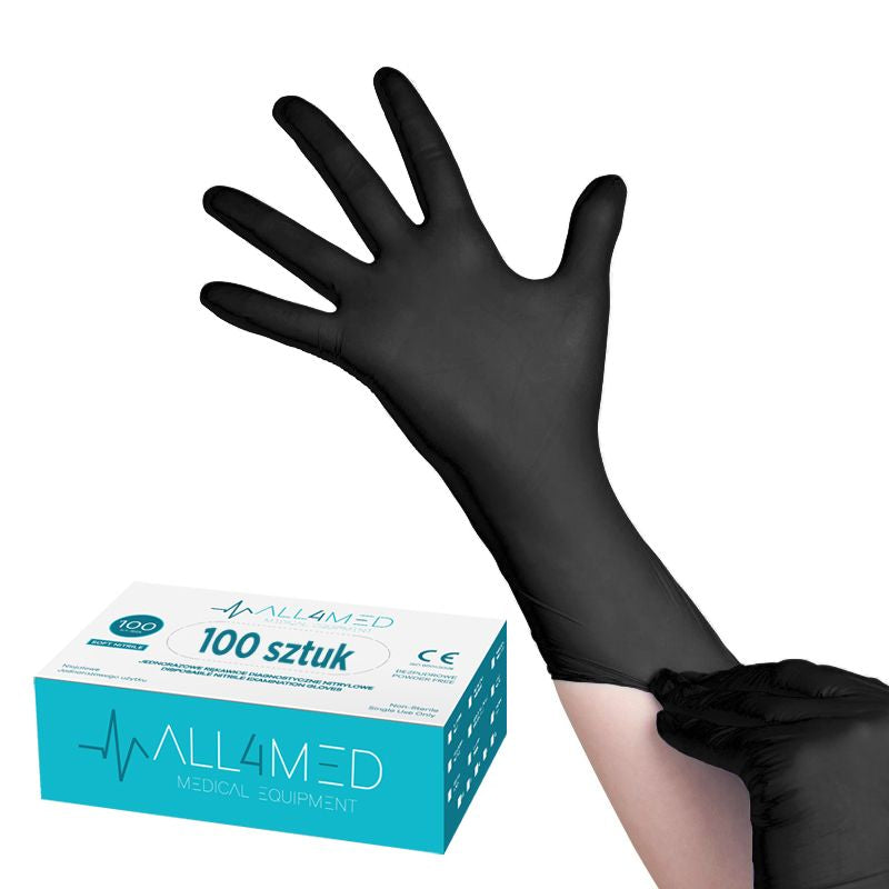 All4med disposable diagnostic nitrile gloves black s